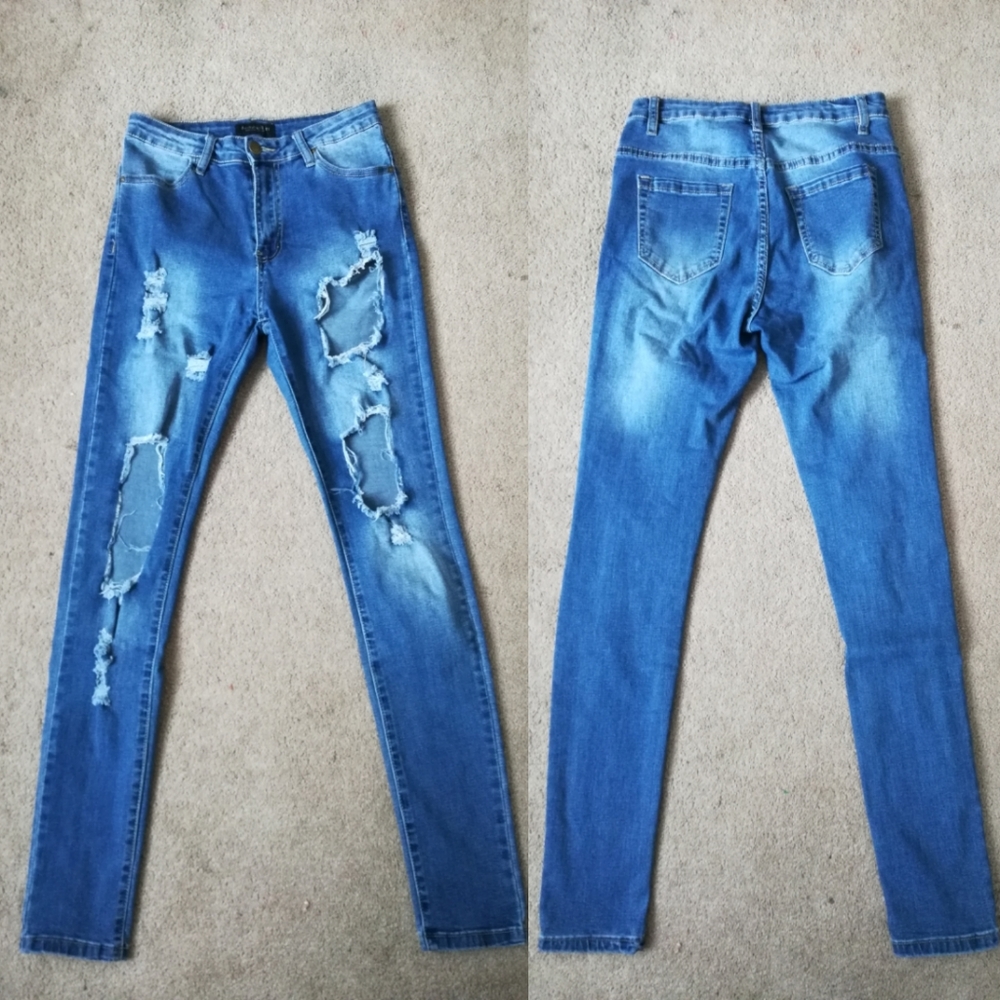 Distressed Medium Blue Jeans